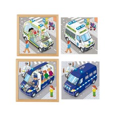 educo 雙層系列 救護車 警車 89片拼圖玩具 4歲以上木製玩具, 1組