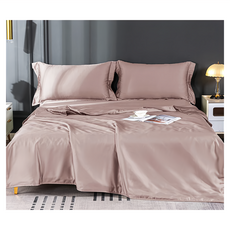 60支100%純天絲TENCEL 簡約素色 床包枕套組, 淺豆沙, 特大(6 x 7尺), 床包 + 枕套 2個