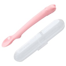 monee 100%白金矽膠 寶寶智慧矽膠湯匙 + 收納盒, 草莓粉, 1組