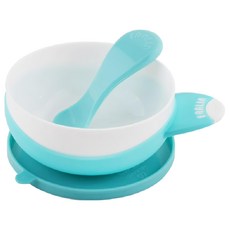 FARLIN 兒童吸盤學習碗/蹦蹦碗 人體工程學設計 矽膠底座, 藍色, 碗 + 碗蓋 + 湯匙 + 分菜隔, 1組