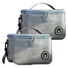 方形保溫便當袋，灰色/藏青色，加厚陽離子牛津布, 小, 2個