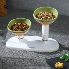 Nanpet 寵物高度可調式雙碗餐桌, 綠色, 1個