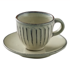 Hechimon 丸伊信樂燒 圓底咖啡杯碟組 2件組, 青荻雕紋, 1組