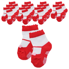 D&G KIDS 蝴蝶結仿鞋造型寶寶襪 - D375 紅色, 8~12cm, 12雙