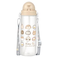 PUKU 藍色企鵝 Tritan 滑蓋揹帶吸管水壺 杏色 500ml 兒童水壺, 芝士奶蓋, 1個