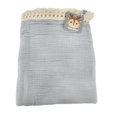 Kori Deer 純色流蘇嬰兒萬用純棉紗布包巾, 尺寸: 100cm x 120cm, 煙灰