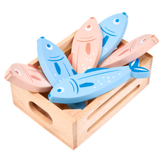 mentari 新鮮漁獲木盒 包含6條魚 3條藍色魚和3條粉紅色魚 MT7403, 粉色 + 藍色, 1組