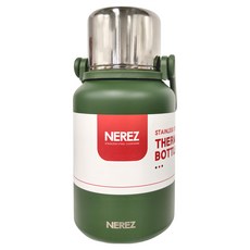 NEREZ 耐樂斯 不鏽鋼提式保溫壺, 800ml, 316不鏽鋼材質, 雙層抽真空技術, 雙飲便利, 搖晃不漏, 軍綠, 1個