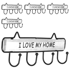 衣帽架 掛衣架 鑰匙架 四鈎, 白色, 5個