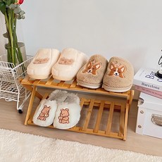 沐慕家居 免安裝折疊竹製多層鞋架, 2層, 1個