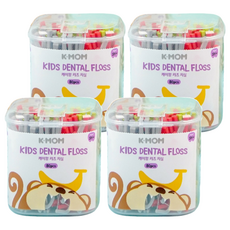 K-MOM 兒童迷你牙線棒 80支, 3歲以上適用, 清潔齒縫, 幫助去除牙菌斑, 蜜桃紅 + 煙燻灰 + 橘果青, 4盒