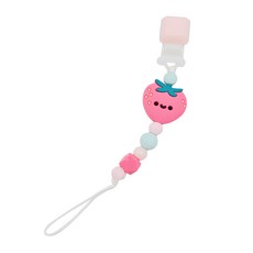 Loulou LOLLIPOP 甜心版串珠固齒器奶嘴鏈夾, 食用級矽膠草莓固齒器, 3個月以上, 草莓甜心, 1個