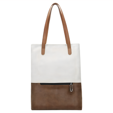 Sayaka 紗彌佳 日系時尚休閒拼接雙色多功能3WAY設計帆布雙肩包 單肩包, 白色 + 咖啡色
