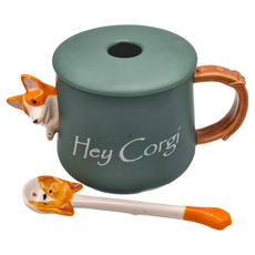 柴犬杯 含攪拌棒 15B, 柯基綠色, 1個