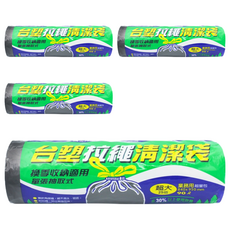 台塑拉繩清潔袋, 超大 90L 25張/超量包，抽取式設計, 4捲