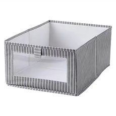 E.dot 加厚日式布藝抽取式無蓋可折疊櫥櫃收納盒, 灰色條紋, 1個