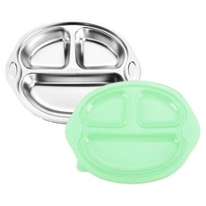 不鏽鋼分隔餐盤組 304不鏽鋼 耐熱800度 附蓋子 容量900ml 尺寸25*20*4cm, 大嘴猴 綠色, 1組