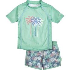 playshoes 兒童抗UV防曬短袖泳裝兩件組-棕梠樹 舒適透氣 夏日海灘必備