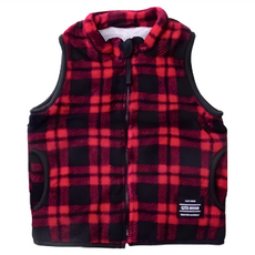 兒童珊瑚絨保暖背心, 120cm, 經典紅格