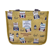 Kusuguru Japan 日本眼鏡貓 保溫保冷拉鍊鋁箔午餐袋 酷炫眼鏡貓, 芥末黃, 1個