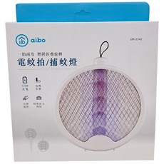 aibo 一拍兩用 懸掛折疊旋轉電蚊拍/捕蚊燈 附USB充電線 + 說明書 UR-23A2, 黑色