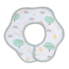 Pureal 純真兔 北歐風情防水款花瓣圍兜, 綠色, 26x26cm, 純棉+TPU防水膜, 0-3歲適用, 1入, 1條