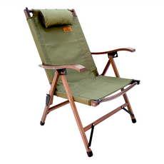 Lifecode 生活密碼 可調段櫸木折疊椅, 附頭枕, 三段可調, 承重120kg, 軍綠色, 1個
