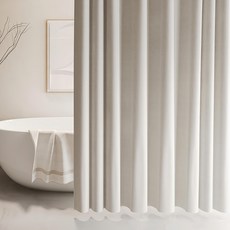 好物良品 莫蘭迪色系 仿亞麻/防潑水/防霉/防潮加厚浴簾 附掛環, 暖白色, 1個