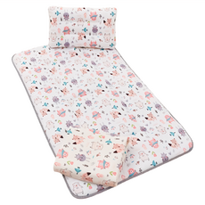 純棉加厚嬰兒床墊兒童睡墊 + 安撫毯 + 安撫童枕3件組, 1kg, 好朋友 米色