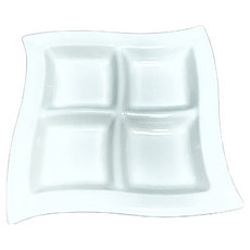 TATUNG 大同磁器 四格方形浪盤 強化餐用甜菜器, 乳白色, 1個