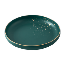 Homely Zakka 北歐輕奢風金邊陶瓷餐具 圓形湯盤 - 祖母綠, 復古綠, 20cm, 1個