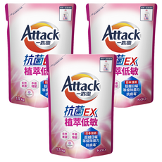 Attack 一匙靈 台灣公司貨 抗菌EX洗衣精 抗菌EX植萃低敏 補充包, 1.5kg, 3包
