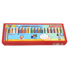 STABILO 思筆樂 woody 3in 1 伍迪樂三合一多用途水彩粉蠟筆組, 18色, 1盒