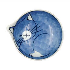 石丸波佐見燒 neco 貓大圓碗, 白襪貓 藍色, 1個