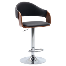 E-home邦妮 曲木PU可調式吧檯椅, 黑色, 電鍍金屬圓盤腳, 含腳踏舒適倚靠, 美規A級氣壓棒, 1個