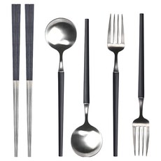 台灣第一筷 歐式餐具 雙人組, 筷子 2雙 + 湯匙 2支 + 叉子 2支, 黑色, 1組