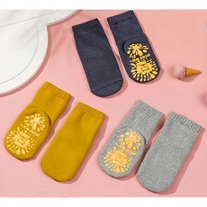 bebehome兒童加厚防寒防滑地板襪3件組, 2~4歲適用 M 12~15cm 可愛怪獸A 中筒