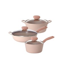 NEOFLAM 台灣公司貨 Sherbet蜜桃雪酪系列 鍋具3件組, 炒鍋+湯鍋+單柄湯鍋, 1組