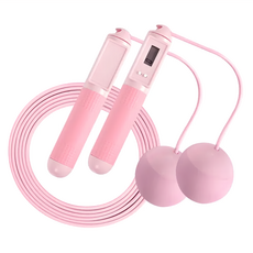 LEADER X 高階智能計數快速燃脂有氧減肥兩用跳繩 + 收納袋 莫蘭迪限定款, 手柄19 x 3cm + 無線球直徑6.5cm + 有線繩280 x 0.2cm, 粉紅色, 1組