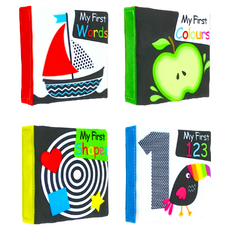 LakaRose 黑白啟蒙響紙英文觸覺布書 Set 4, 視覺訓練 早教啟蒙 興趣培養, 韓國蓬維pp棉 環保聚脂纖維, 適合6個月以上嬰幼兒