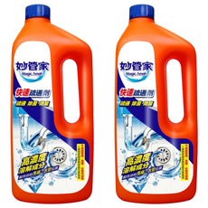 妙管家快速疏通劑, 30分鐘瞬效疏通排水管, 溶解毛髮油垢, 不鏽鋼/PVC/HDPE適用, 960g, 2瓶