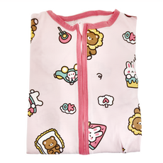 愛北鼻夏季無痕 粉車車兔子 寶寶長袖防踢睡衣