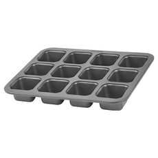 CHEFMADE 學廚 烘焙廚房系列 12連不粘方形蛋糕模 - 0.4毫米碳鋼, 25.7 x 32.5 x 4.1cm, 內杯 6.1 x 6.1cm, 1個