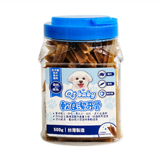 Qt baby 犬用軟Q潔牙骨, 適口性佳 軟Q有嚼勁 台灣製造 全犬種 幼犬 老犬適用, 鮭魚, 500g, 1桶