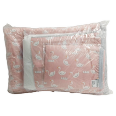 ahtty blanc 兒童人造絲涼感睡墊3件組 (枕頭1入+毯子1入+墊子1入), Pink Swan, 枕頭 70*30cm+毯子 150*110cm+墊子 150*100cm