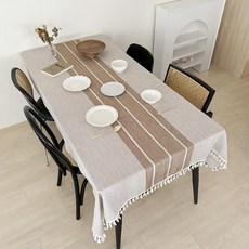 HOOM 防水緹花編織桌布 日系棉麻材質 花邊, 180 x 140cm, 可可燕麥, 1個