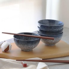 JUST HOME 日式質感碗筷 碗11.5x5.8cm 筷子22.5cm, 碗4個 + 筷子4雙, 藍色, 1組