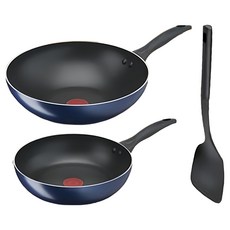 Tefal 特福 極巧系列 不沾鍋具3件組, 平底鍋26cm + 小炒鍋28cm + 鍋鏟28.5cm, 藍色, 1組