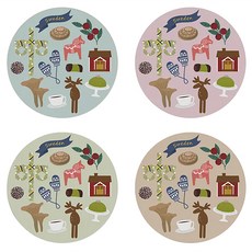 PLUTO DESIGN 軟木圖騰杯墊 200g 4個, 瑞典慶典 多色, 1組