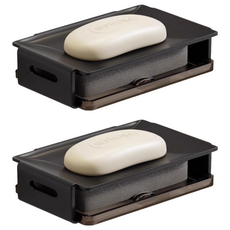 Couselect 太空鋁免打孔壁掛肥皂架 附清潔棉 2個 黑色, 浴室壁掛收納